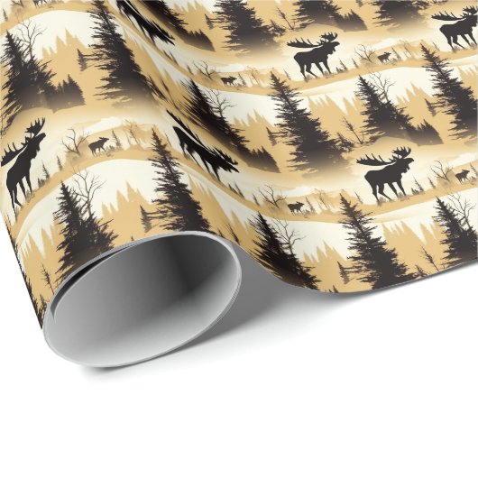 Papier Cadeau Élégant orignal dans la forêt de neige (Coin rond)
