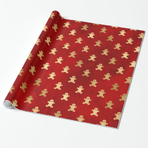 Papier Cadeau Élégant pain d'épice rouge or Noël