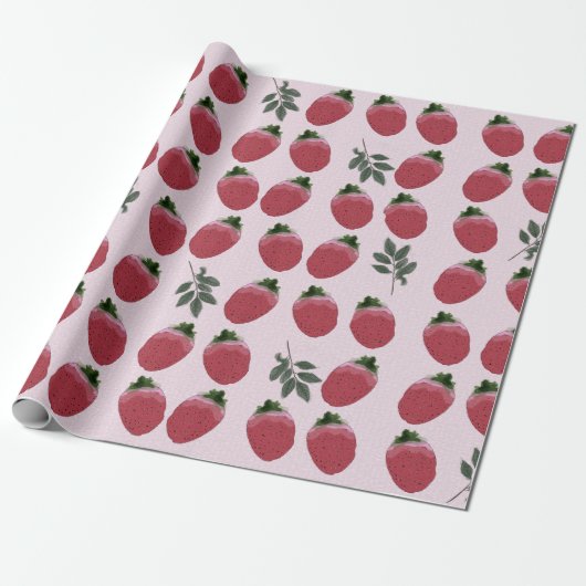 Papier Cadeau Élégant papier d'enrobage de fraises à l'aquarelle (Déroulé)