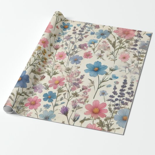 Papier Cadeau Élégant papier Motif Fleur sauvage (Déroulé)
