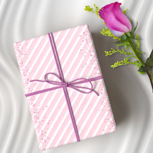 Papier Cadeau Élégant Parties scintillant et rayures roses