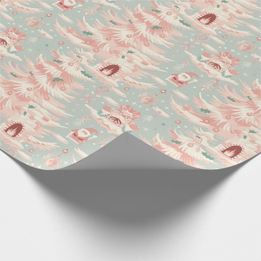 Papier Cadeau Elégant Pastel Noël Père Noël Motif, Arbres (Coin)