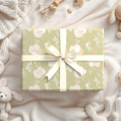 Papier Cadeau Élégant Pastel Vert Olive Rose Floral