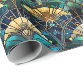 Papier Cadeau Élégant Peacock Couleur Vitrail (Coin rond)