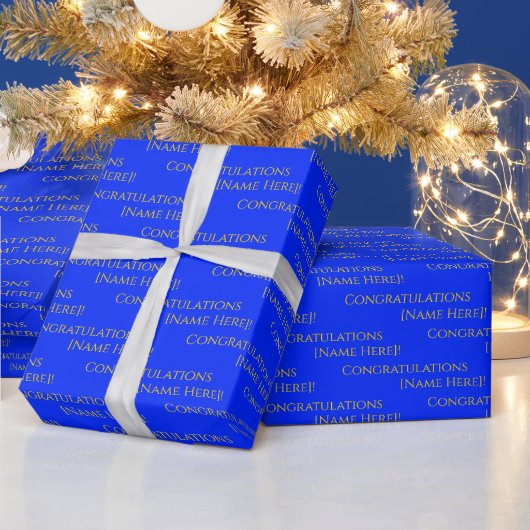 Papier Cadeau Elégant Personnalisé Jaune doré sur Vivid Blue (Vacances)