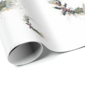 Papier Cadeau Elégant pin et couronne blanche avec accents or (Coin rond)