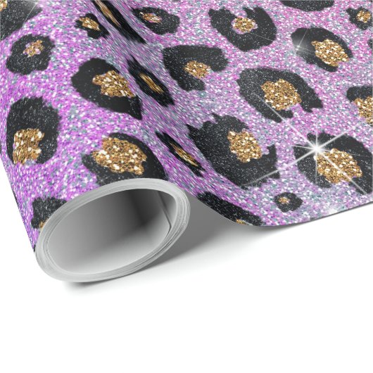 Papier Cadeau Elegant Pink Blue Gold Glitter Black Leopard (Coin rond)