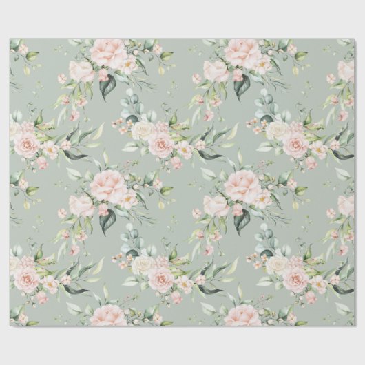 Papier Cadeau Elegant Pink Blush Eucalyptus Sage Green (Plat)