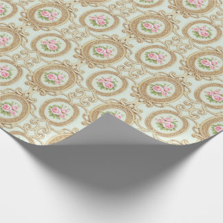 Papier Cadeau Elegant Pink Rose and Gold Baroque Frame