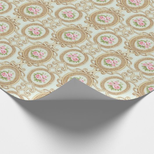 Papier Cadeau Elegant Pink Rose and Gold Baroque Frame (Coin)