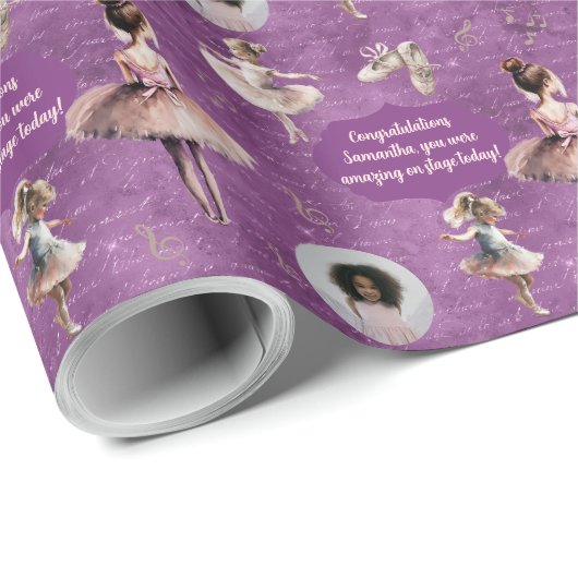 Papier Cadeau Elégant Pink Silver Nom Texte Photo Ballet Tutu (Coin rond)
