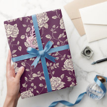 Elegant Plum Rose Ivory Floral Pattern