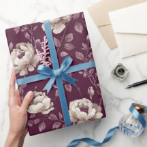 Elegant Plum Rose Ivory Floral Pattern