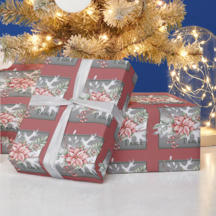 Papier Cadeau Elégant poinsettia aquarelle personnalisée Noël