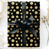 Papier Cadeau Elégant Pois de Faux Gold Moderne sur Black
