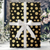 Papier Cadeau Elégant Pois de Faux Gold Moderne sur Black