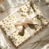 Papier Cadeau Elégant Pois de Faux Gold Moderne sur Blanc