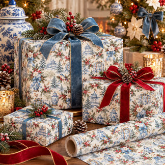 Papier Cadeau Élégant pot à gingembre de Noël en chinoiserie ble
