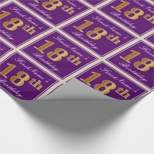 Papier Cadeau Elégant, pourpre, Faux Gold 18ème anniversaire + N (Coin)