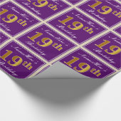 Papier Cadeau Elégant, pourpre, Faux Gold 19e anniversaire + Nom (Coin)