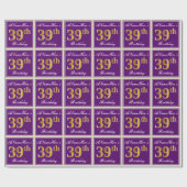 Papier Cadeau Elégant, pourpre, Faux Gold 39e anniversaire + Nom (Plat)