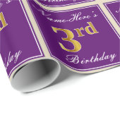 Papier Cadeau Elégant, pourpre, Faux Gold 3e anniversaire + nom (Coin rond)