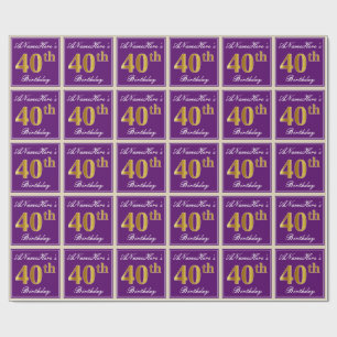 Papier Cadeau Elégant, pourpre, Faux Gold 40e anniversaire + No