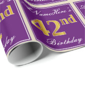 Papier Cadeau Elégant, pourpre, Faux Gold 42e anniversaire + Nom (Coin rond)