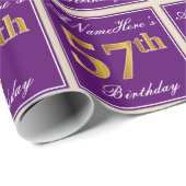 Papier Cadeau Elégant, pourpre, Faux Gold 57e anniversaire + Nom (Coin rond)