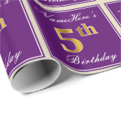Papier Cadeau Elégant, pourpre, Faux Gold 5e anniversaire + nom (Coin rond)