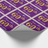 Papier Cadeau Elégant, pourpre, Faux Gold 60e anniversaire + Nom (Coin)