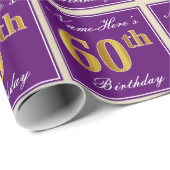 Papier Cadeau Elégant, pourpre, Faux Gold 60e anniversaire + Nom (Coin rond)