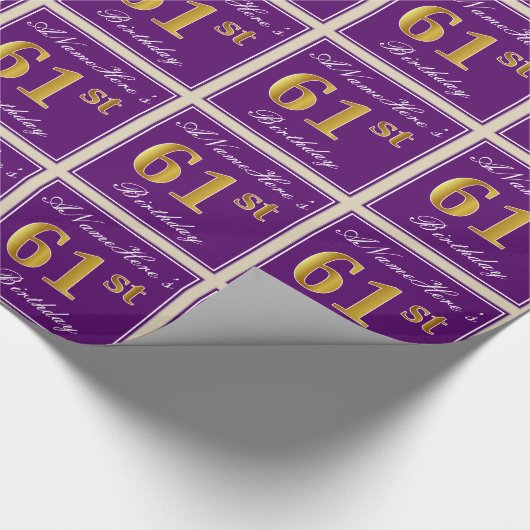 Papier Cadeau Elégant, pourpre, Faux Gold 61ème anniversaire + N (Coin)