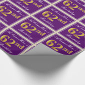 Papier Cadeau Elégant, pourpre, Faux Gold 62e anniversaire + Nom (Coin)