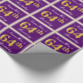 Papier Cadeau Elégant, pourpre, Faux Gold 64e anniversaire + Nom (Coin)