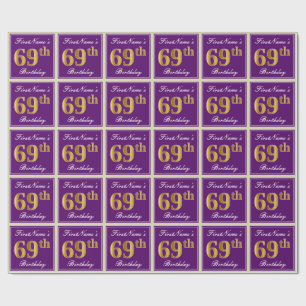 Papier Cadeau Elégant, pourpre, Faux Gold 69e anniversaire + Nom