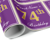 Papier Cadeau Elégant, pourpre, Faux Gold 74e anniversaire + Nom (Coin rond)