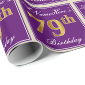 Papier Cadeau Elégant, pourpre, Faux Gold 79e anniversaire + Nom (Coin rond)