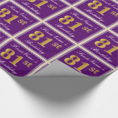 Papier Cadeau Elégant, pourpre, Faux Gold 81e anniversaire + Nom (Coin)
