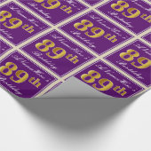 Papier Cadeau Elégant, pourpre, Faux Gold 89e anniversaire + Nom (Coin)