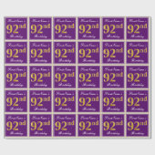 Papier Cadeau Elégant, pourpre, Faux Gold 92e anniversaire + Nom (Plat)