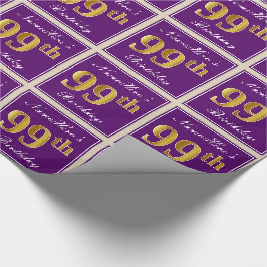 Papier Cadeau Elégant, pourpre, Faux Gold 99e anniversaire + Nom (Coin)