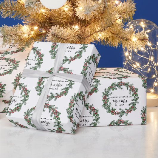 Papier Cadeau Élégant premier Noël en tant que M. & Mme (Vacances)