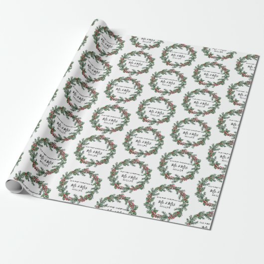 Papier Cadeau Élégant premier Noël en tant que M. & Mme (Déroulé)