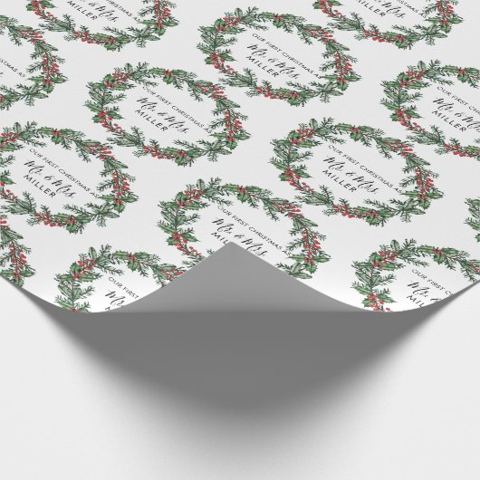 Papier Cadeau Élégant premier Noël en tant que M. & Mme (Coin)