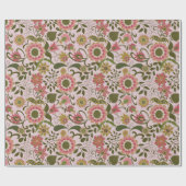 Papier Cadeau Elegant Purple Boho Flowers on Pink (Plat)