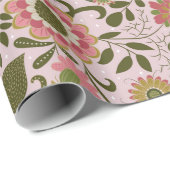 Papier Cadeau Elegant Purple Boho Flowers on Pink (Coin rond)