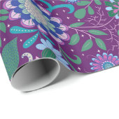 Papier Cadeau Elegant Purple Boho Flowers on Purple (Coin rond)