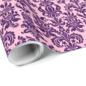 Papier Cadeau Élégant Purple Floral Damas rose Retour (Coin rond)