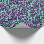 Papier Cadeau Élégant Purple Floral Damas Turquoise-vert dos (Coin)